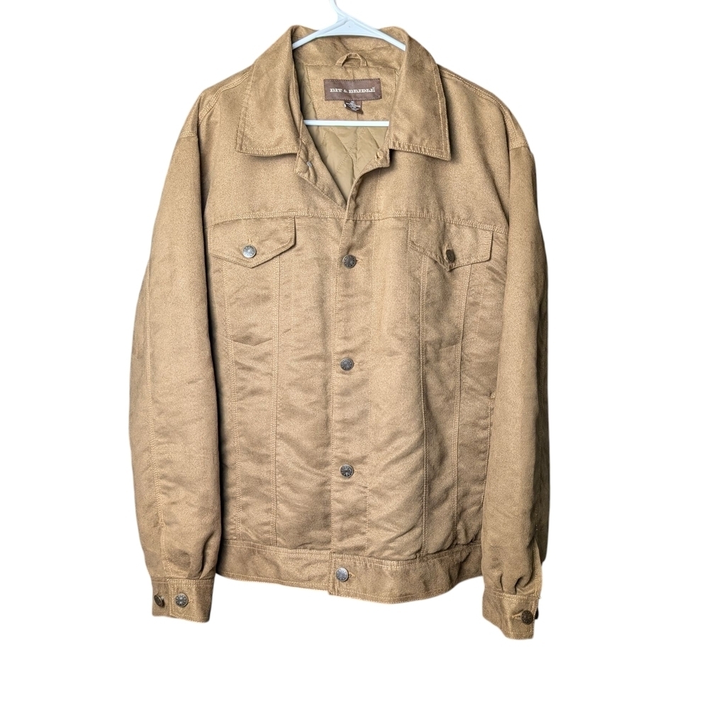 Bit & Bridle Men's Beige Tan Jacket Size XL Coat Buttons Pockets Collar Like New - Picture 12 of 12